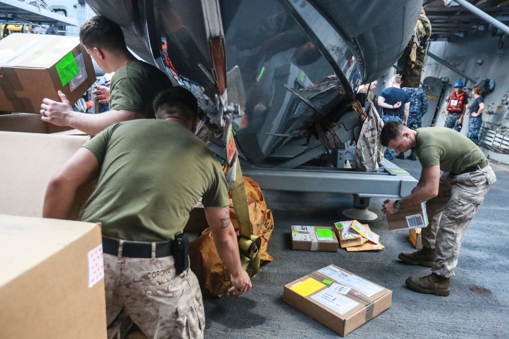 U.S. Marines replenish at sea