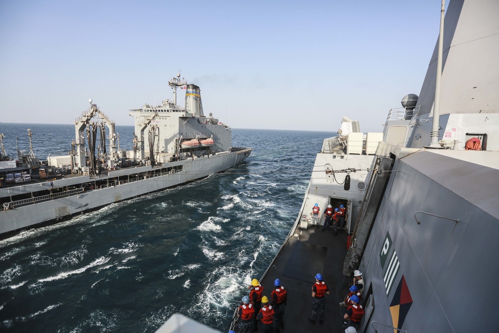 U.S. Marines replenish at sea