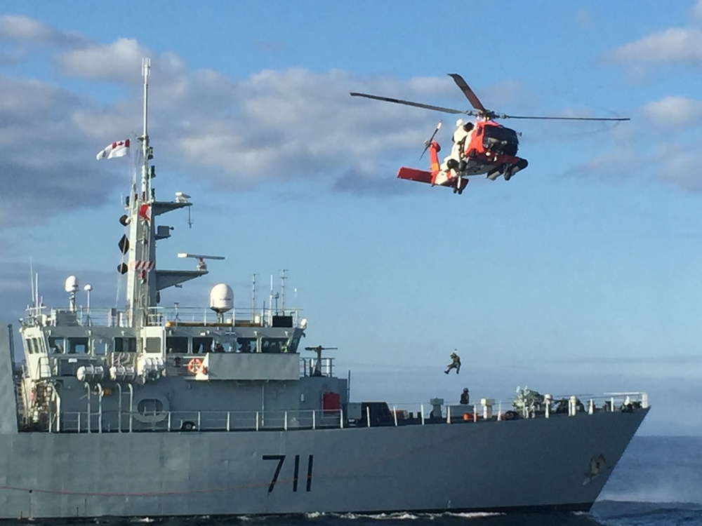 US Coast Guard trains with Canadian navy in Cape Cod Bay, Mass.