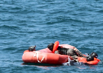 Climbing on the raft
