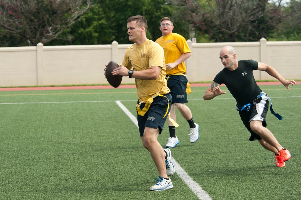 USS Abraham Lincoln Sailors participate in the Captain’s Cup football tournament
