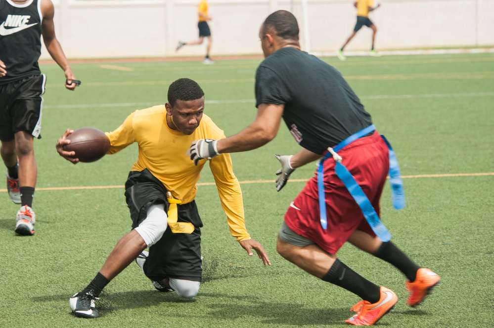 USS Abraham Lincoln Sailors participate in the Captain’s Cup football tournament
