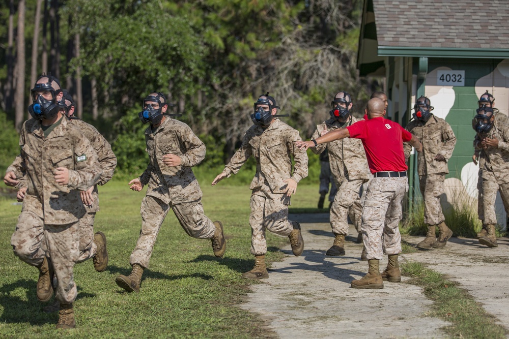 Marine recruits learn chemical warfare defense on Parris Island