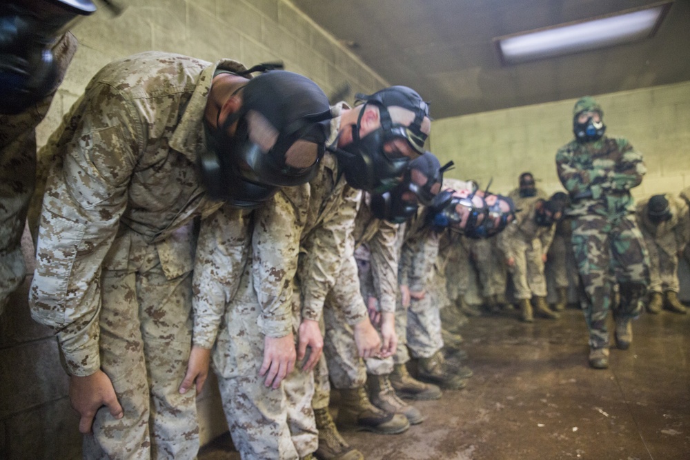 Marine recruits learn chemical warfare defense on Parris Island