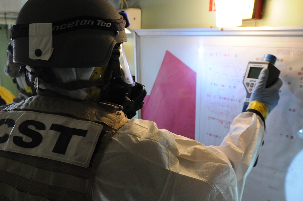 55th Civil Support Teams (CST) performs radiological search aboard ship for exercise Vigilant Guard 2015