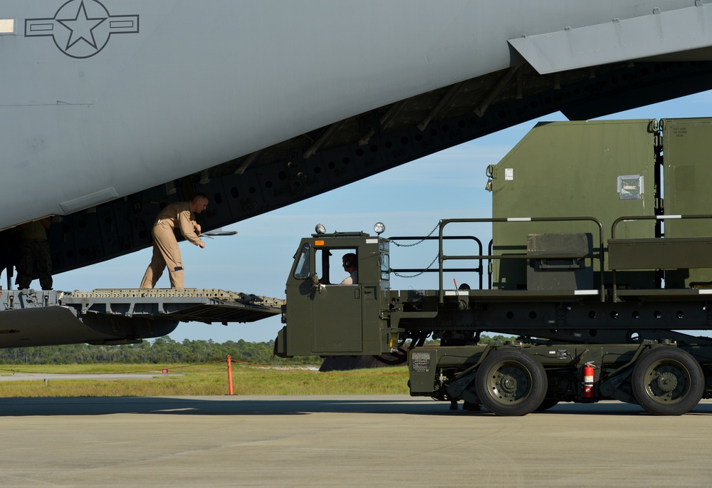 F-22 inaugural deployment to Europe cargo loading