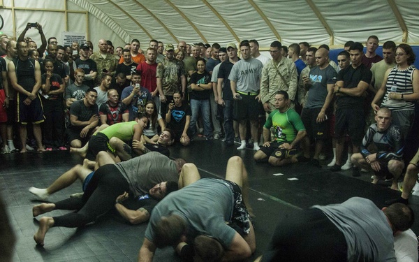 Military members fight with the UFC