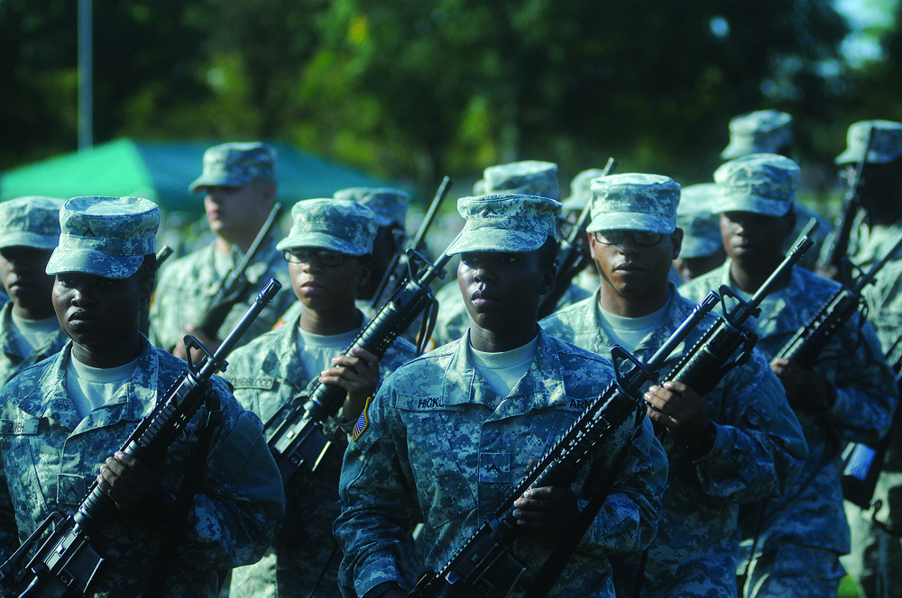 AIT Soldiers perform during Fort Lee drill and ceremony competition