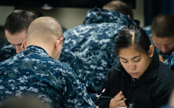 USS John C. Stennis Sailors take Navy-wide advancement exam