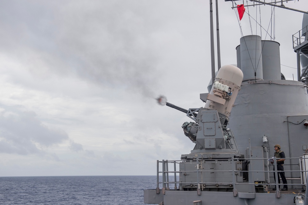 USS Chancellorsville fires close-in weapons system