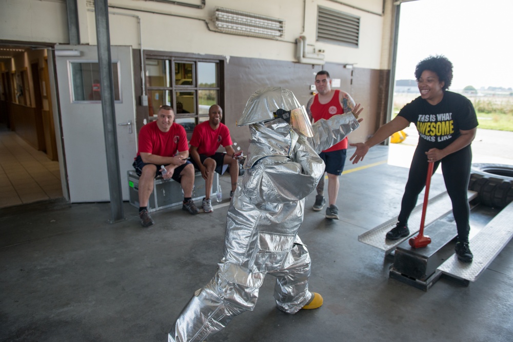 Fire muster at the Chièvres Air Base Fire Station