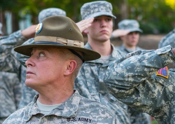 Drill sergeant teaches the salute