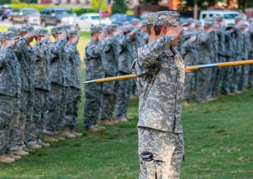 Clemson ROTC cadets salute at Retreat