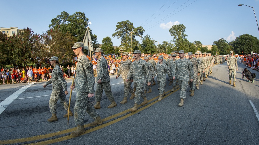 Clemson ROTC cadets march in First Friday parade