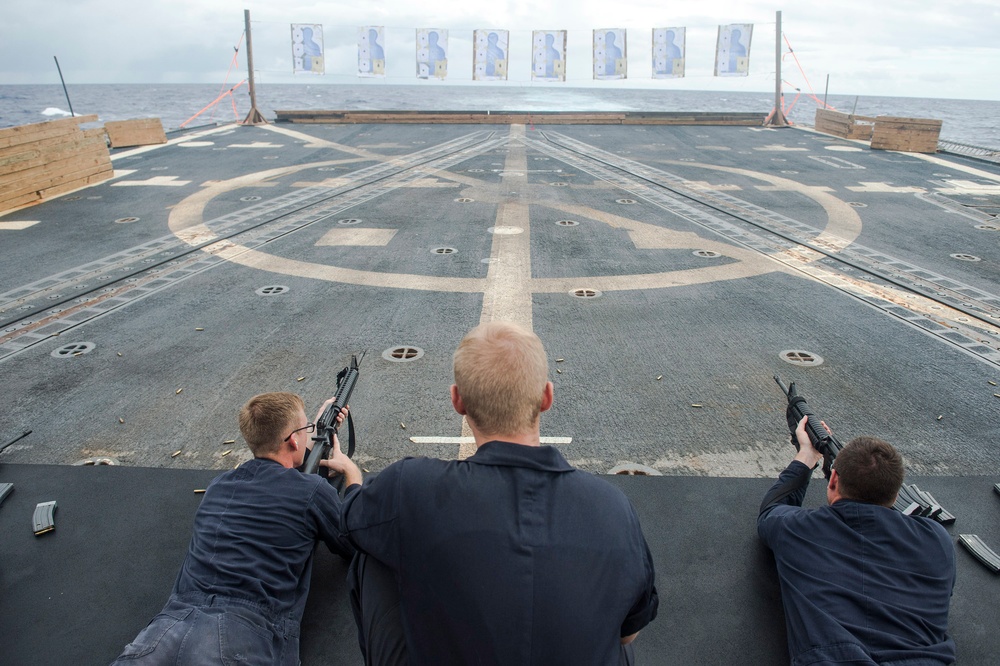 Small-arms live-fire exercise aboard USS Preble