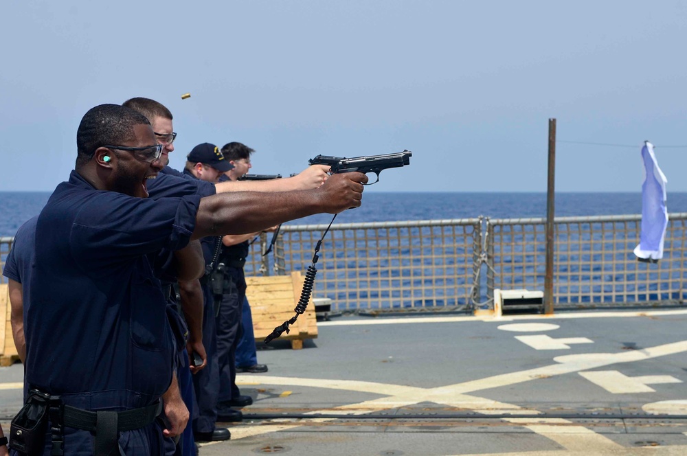 USS Forrest Sherman Sailors conduct live-fire gun shoot