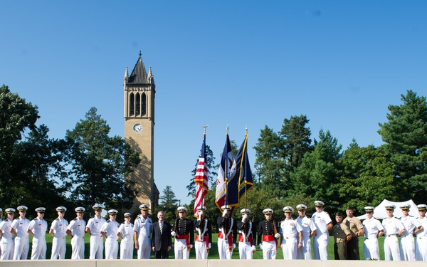 Secretary of the Navy poses with Iowa State University NROTC