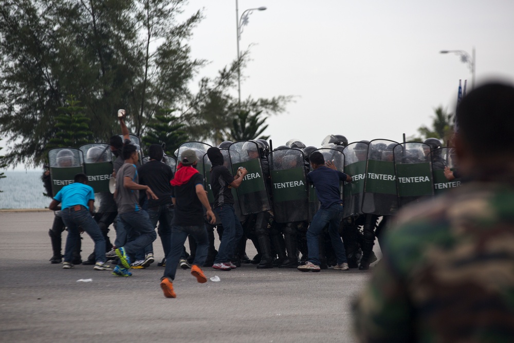 Malaysian Armed Forces demonstrate riot control techniques during NOLES