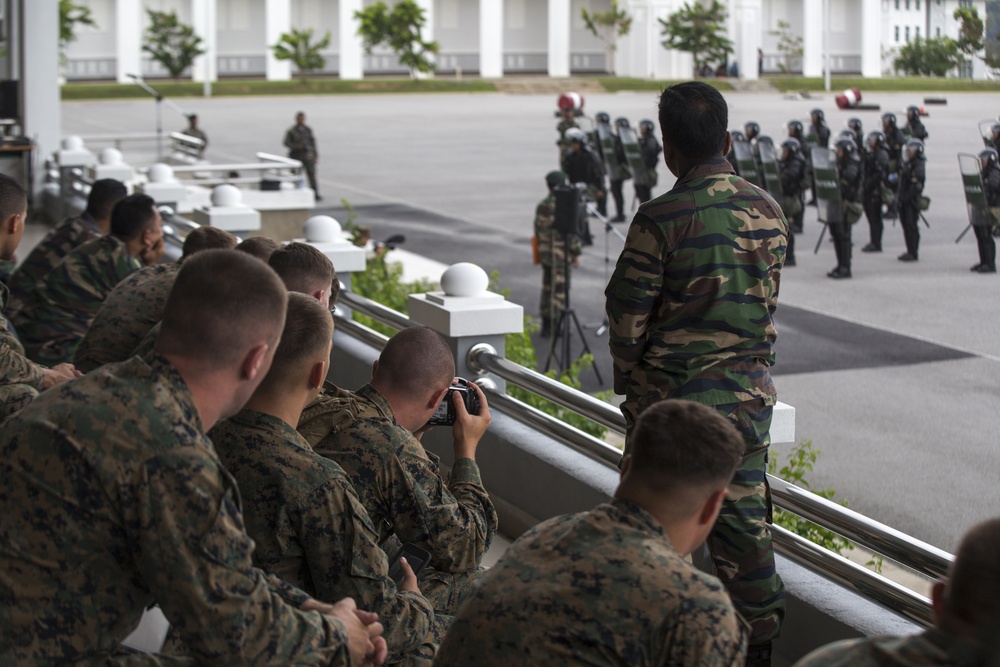 Malaysian Armed Forces demonstrate riot control techniques during NOLES