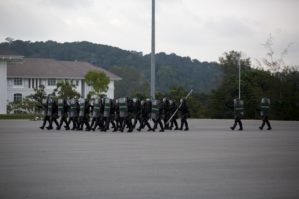 Malaysian Armed Forces demonstrate riot control techniques during NOLES