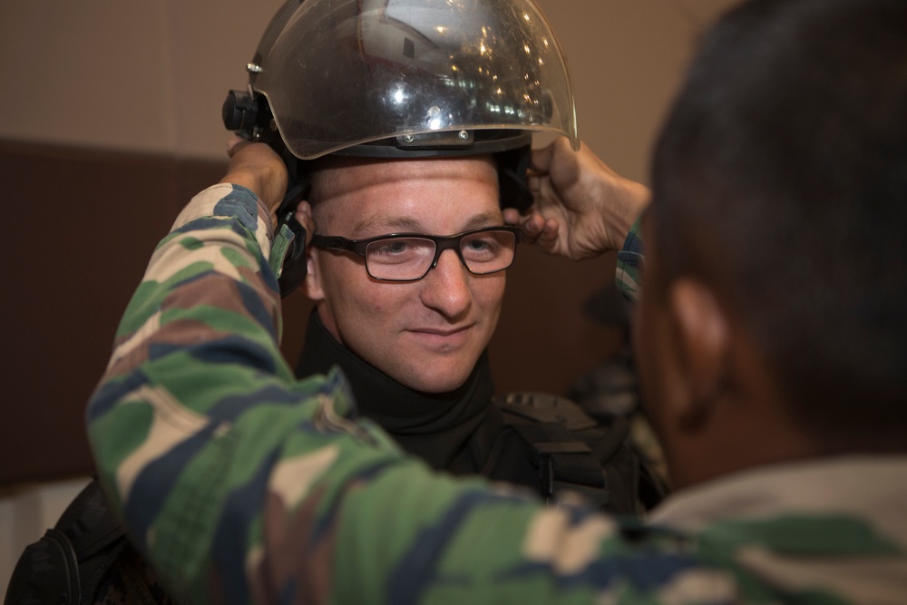 Malaysian Armed Forces demonstrate riot control techniques during NOLES