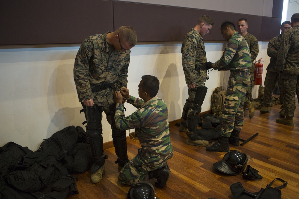 Malaysian Armed Forces demonstrate riot control techniques during NOLES