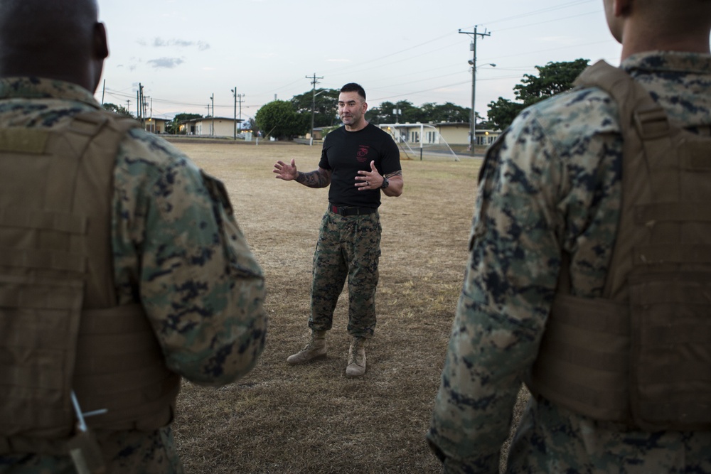 US Marines with SPMAGTF-SC take part in a MCMAP brown belt course