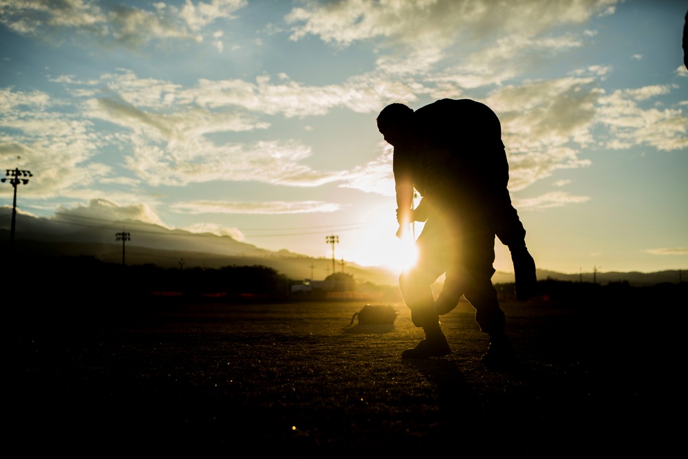 US Marines with SPMAGTF-SC take part in a MCMAP brown belt course