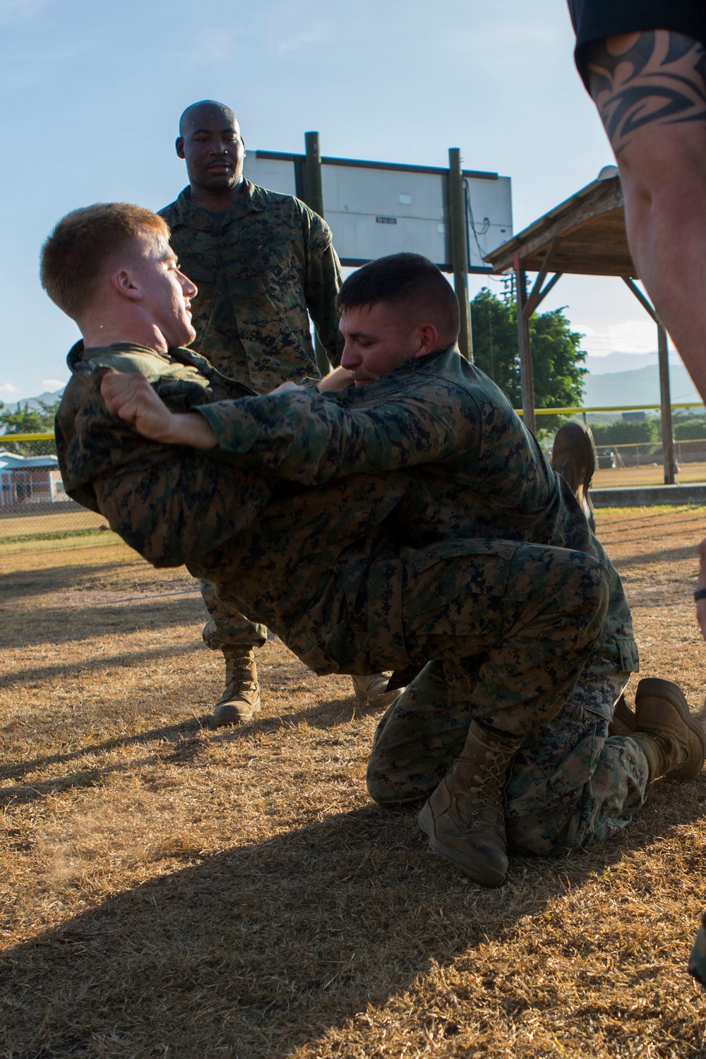 US Marines with SPMAGTF-SC take part in a MCMAP brown belt course