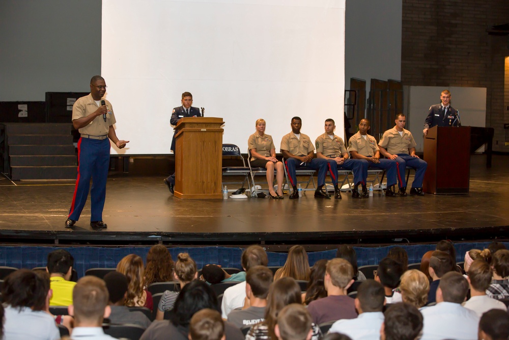 U.S. Marines visit Cactus High School Air Force JROTC Cadets during Marine Week Phoenix