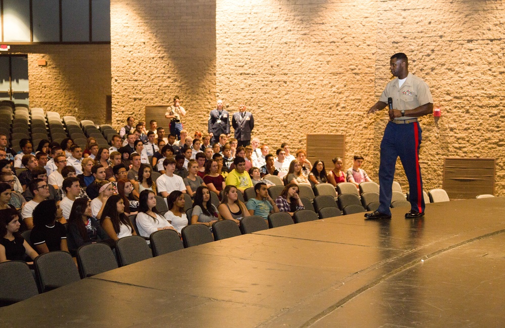 U.S. Marines visit Cactus High School Air Force JROTC Cadets during Marine Week Phoenix