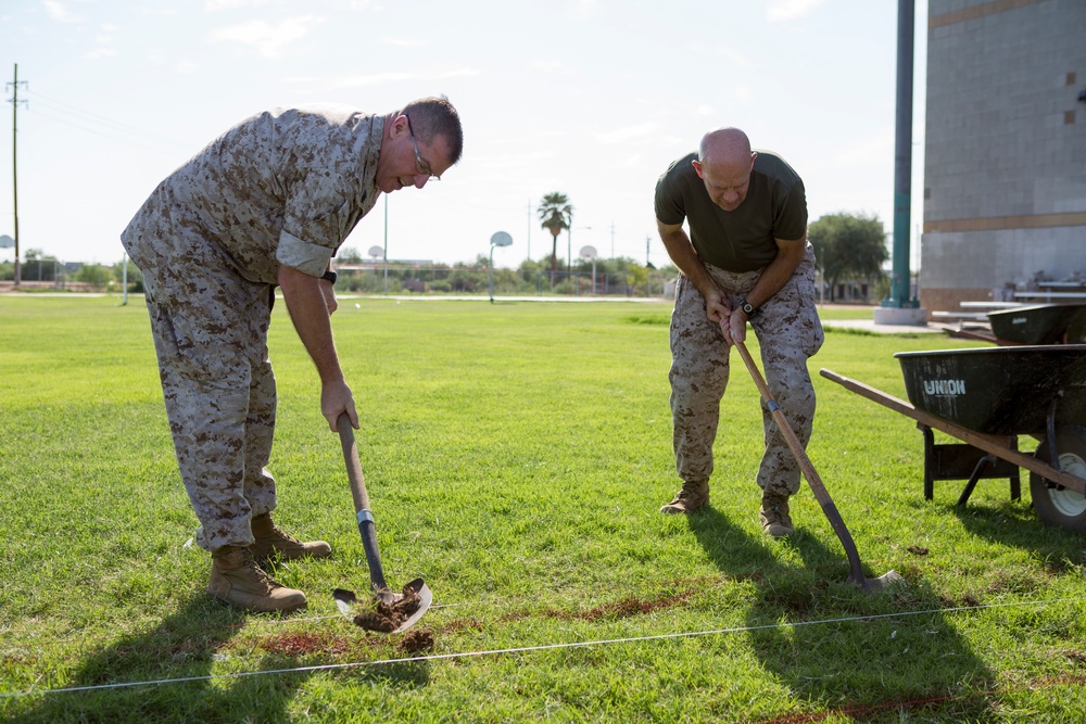 Marines participate in a community service project at David Crockett Elementary School