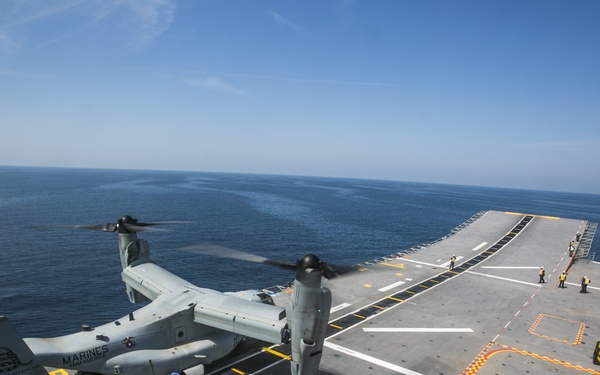American Osprey lands on Spanish ship