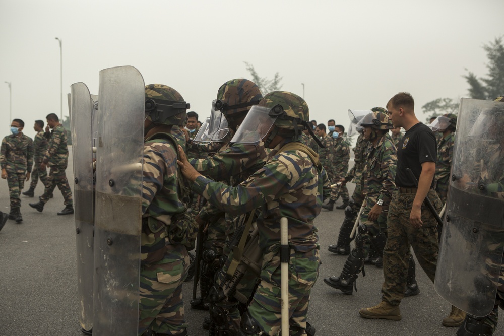 U.S. Marines teach Malaysians in Civil Disturbance training