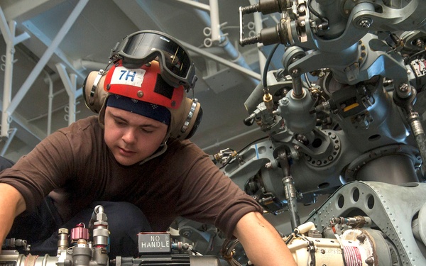 Maintenance in USS Harry S. Truman hangar bay