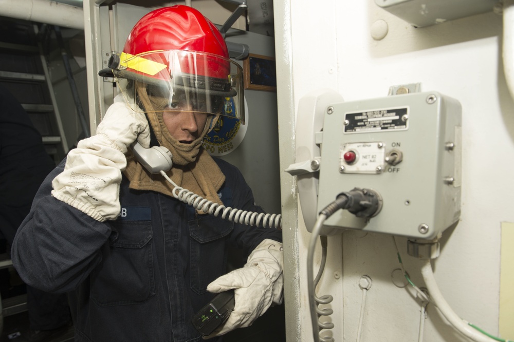 Damage control drill aboard USS Carney