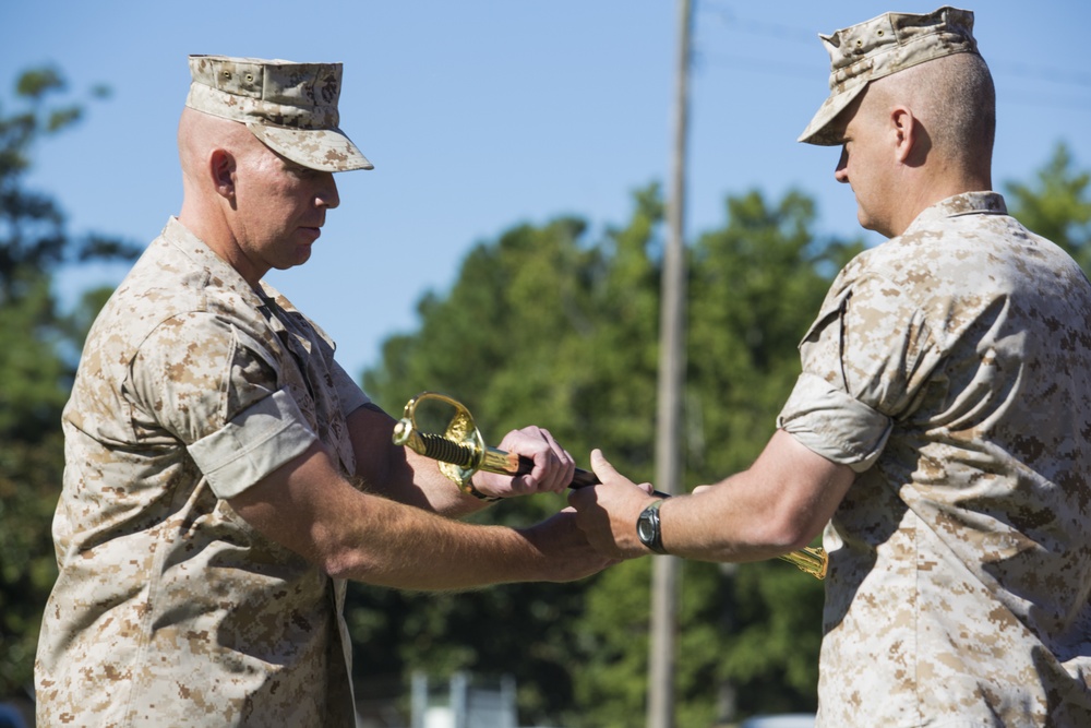 26th Marine Expeditionary Unit Post and Relief Ceremony for Sgt. Maj. Schmitt and Sgt. Maj. Scheuer