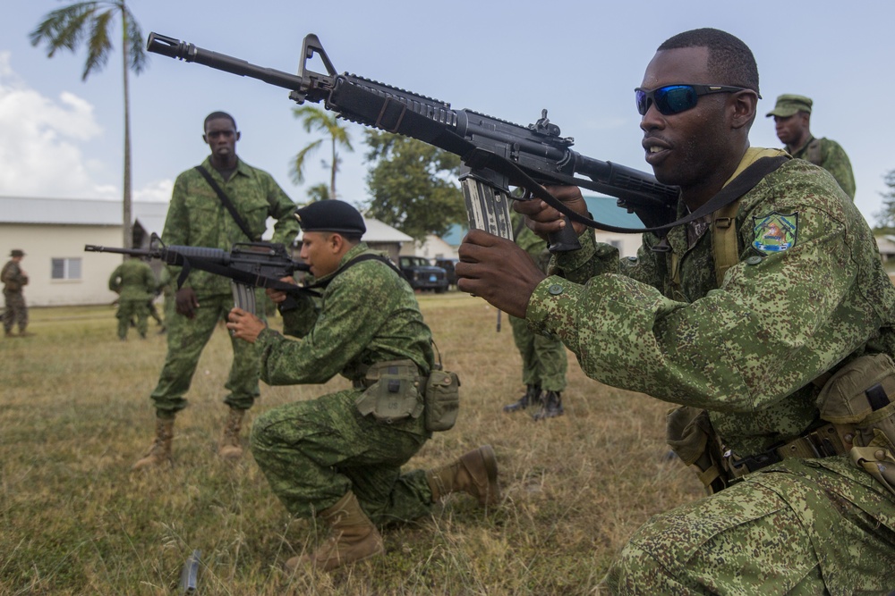 U.S. Marines instruct soldiers with Belize Defence Force in Combat Marksmanship