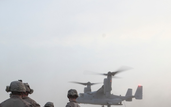 U.S. Marines fast rope from MV-22s in Southwest Asia