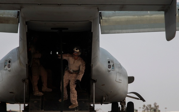 U.S. Marines fast rope from MV-22s in Southwest Asia