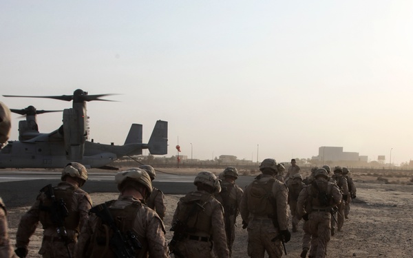 U.S. Marines fast rope from MV-22s in Southwest Asia