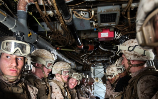 U.S. Marines fast rope from MV-22s in Southwest Asia