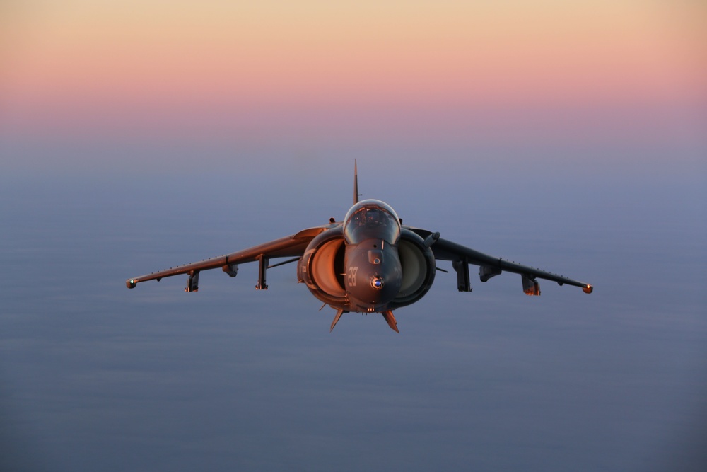 Cherry Point aircraft glide through setting skies