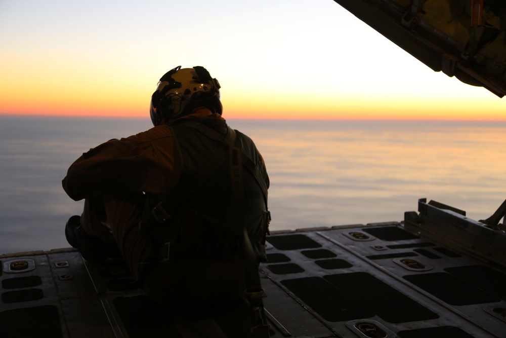 Cherry Point aircraft glide through setting skies