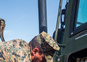 Camp Lejeune Marine fixes bulldozer on Mocoron Airfield