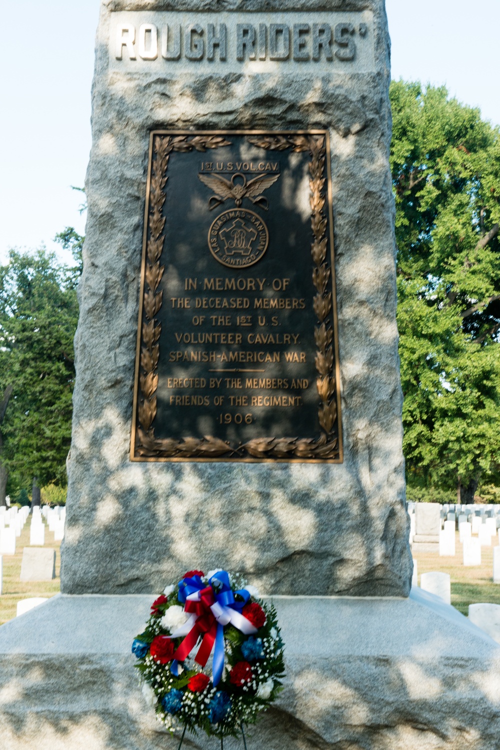 West Virginia Rough Riders lay a wreath at the Rough Riders Monument in Arlington National Cemetery