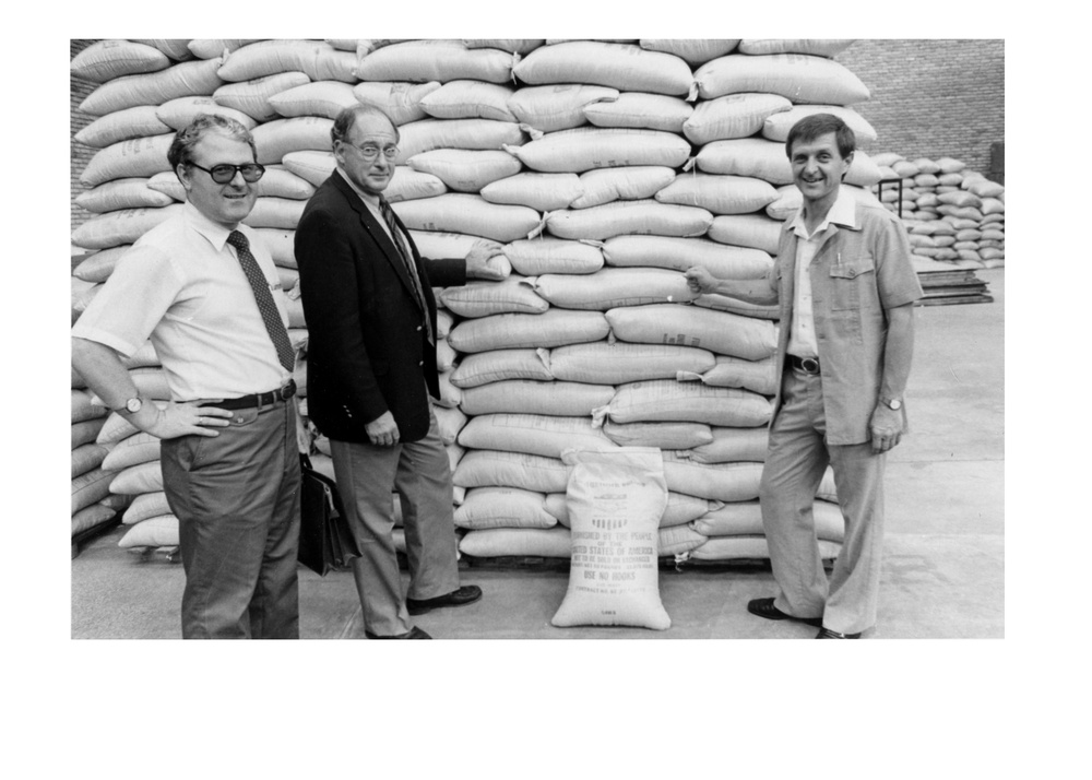 Ambassador John Blane and DCM Donald Hester Examine USAID  Food in ADRA Warehouse, Kigali, Rwanda