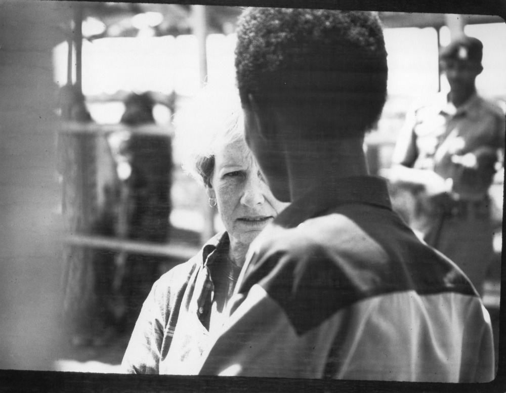 Sen. Nancy Kassebaum Talking to a Somalian in Feeding Camps in Kenya