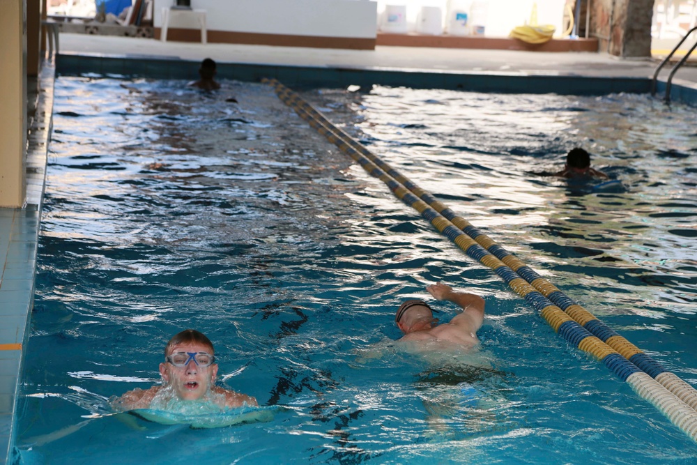 U.S. Marines swim aboard Camp Lemonnier