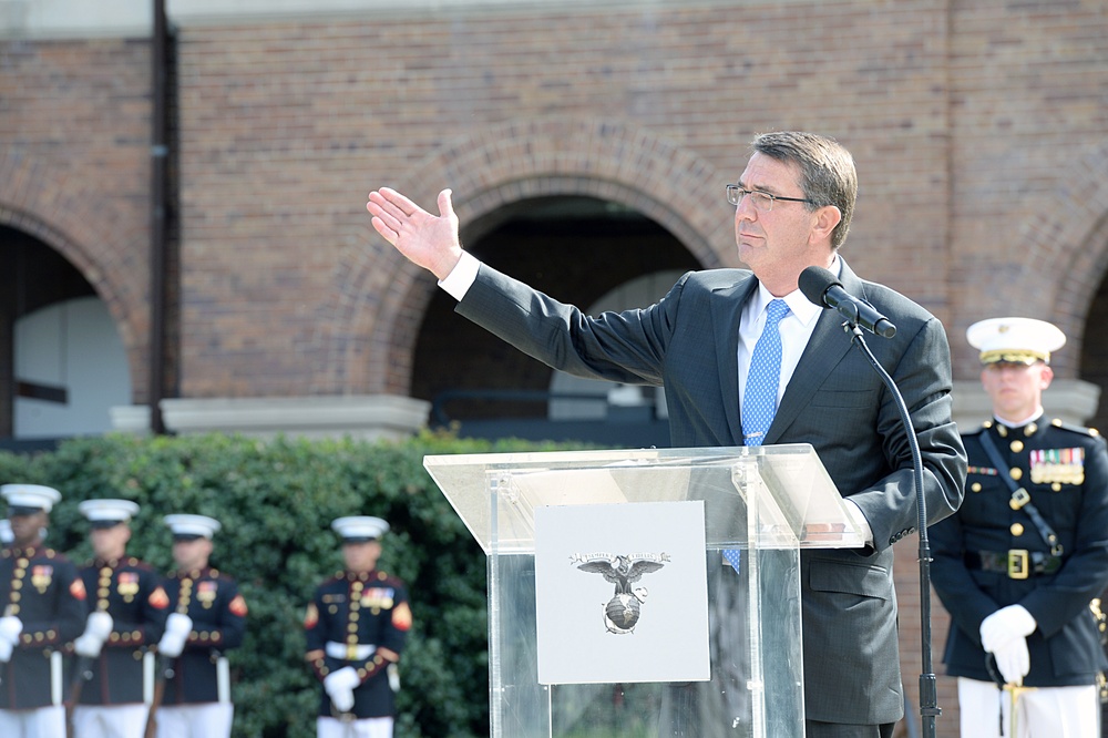 Secretary of defense participates in the Marine Corps commandant passage of command ceremony